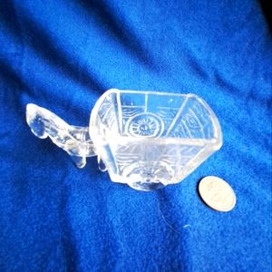 Vintage Clear Glass Donkey Pulling Cart Toothpick Holder